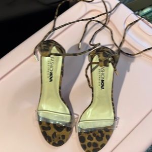 Cheetah print strap up heels